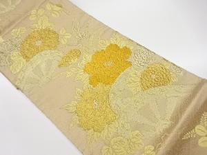 リサイクル 菊に牡丹・片輪車模様織出し袋帯